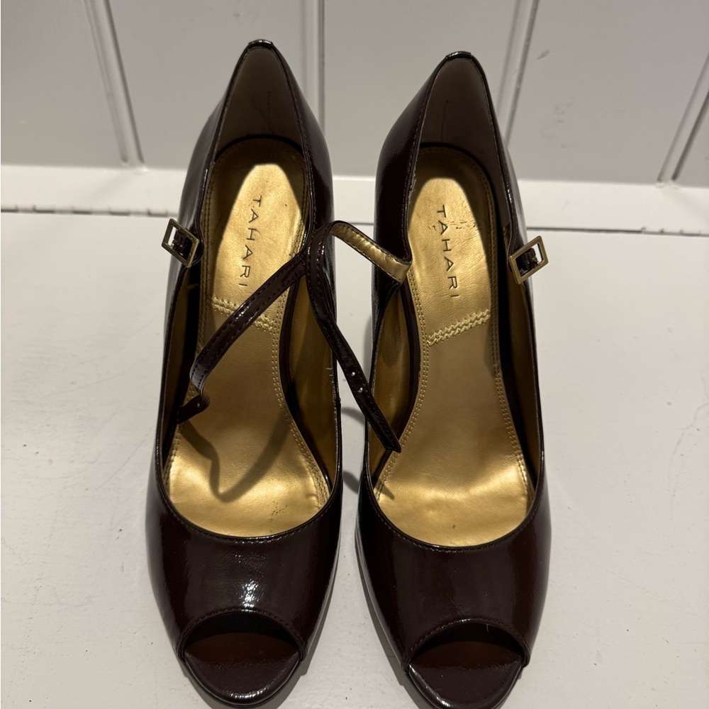 Tahari Dark Brown Peep Toe Heels